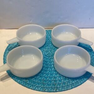 Vintage Set of 4 Milk White Glass Ovenproof Bakeware Bowls